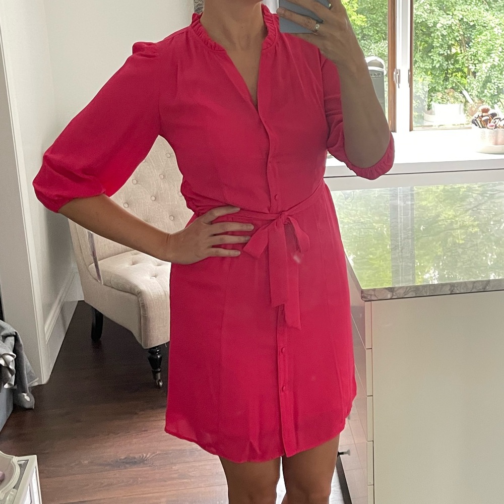 New! Elegant Pink Women's Long Sleeve Silky Dress with Underdress size 6